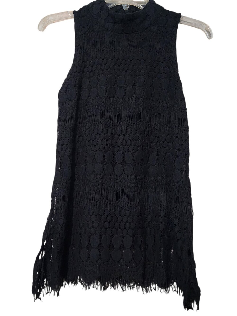 Max Jeans black lace overlay sleeveless top/tunic with Fringe Hem